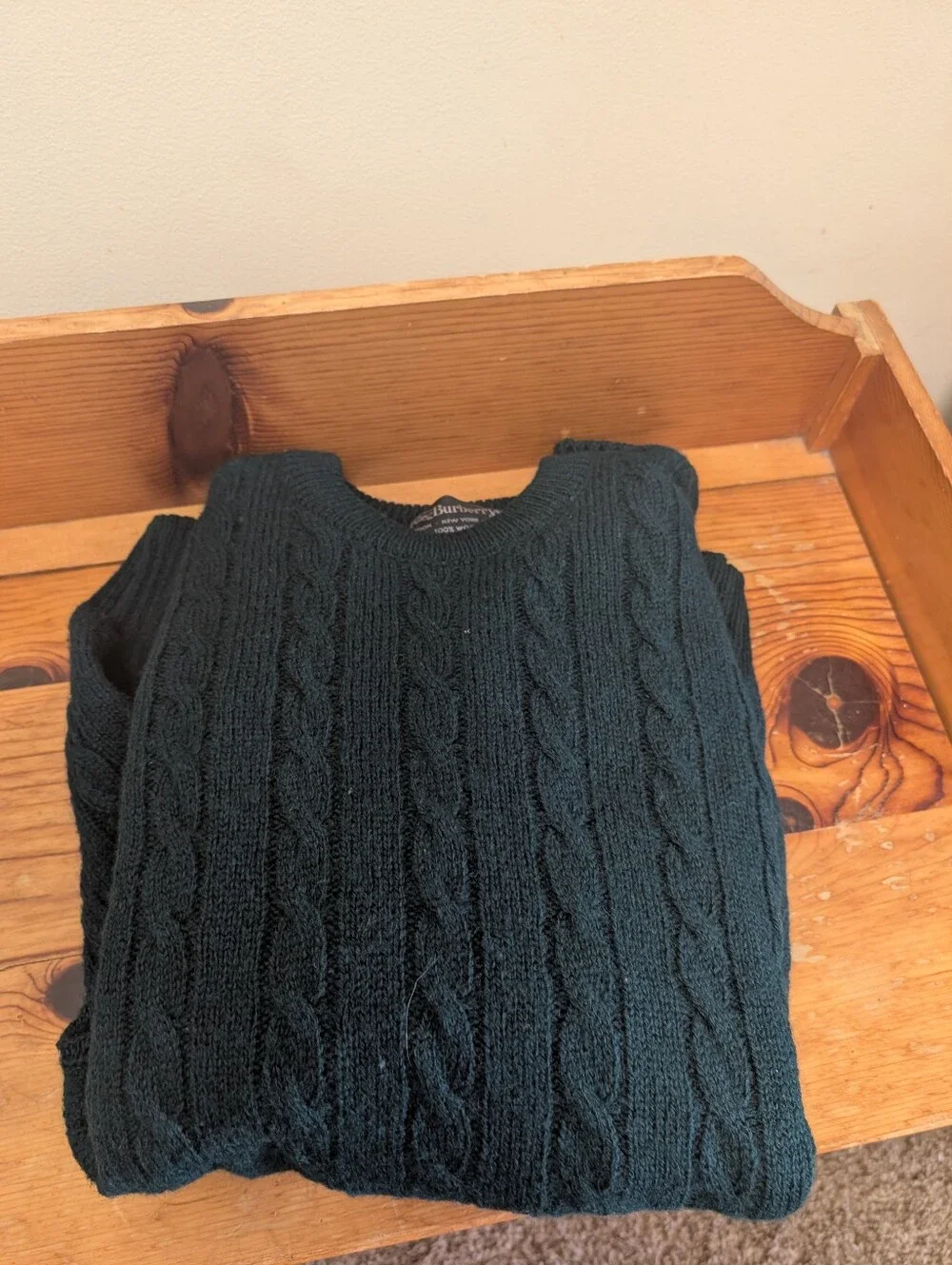Burberrys Vintage Cable Knit Wool Sweater Deep Green Men's Medium